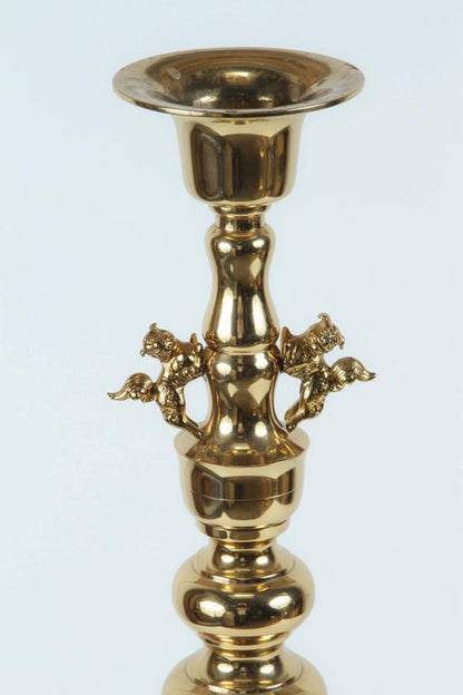 Vintage Mid-Century Chinoiserie Brass Candlesticks with Fu Dogs, 1950