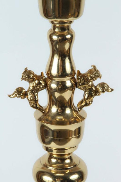 Vintage Mid-Century Chinoiserie Brass Candlesticks with Fu Dogs, 1950