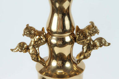 Vintage Mid-Century Chinoiserie Brass Candlesticks with Fu Dogs, 1950