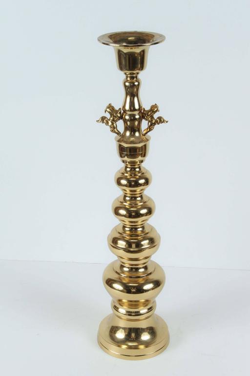 Vintage Mid-Century Chinoiserie Brass Candlesticks with Fu Dogs, 1950