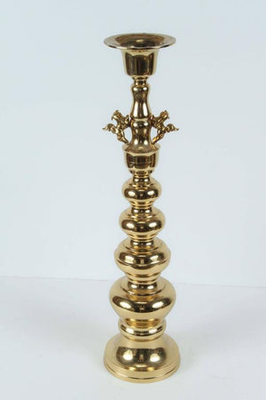 Pair of Large Chinese Polished Brass Candlesticks