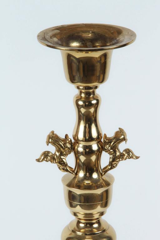 Vintage Mid-Century Chinoiserie Brass Candlesticks with Fu Dogs, 1950