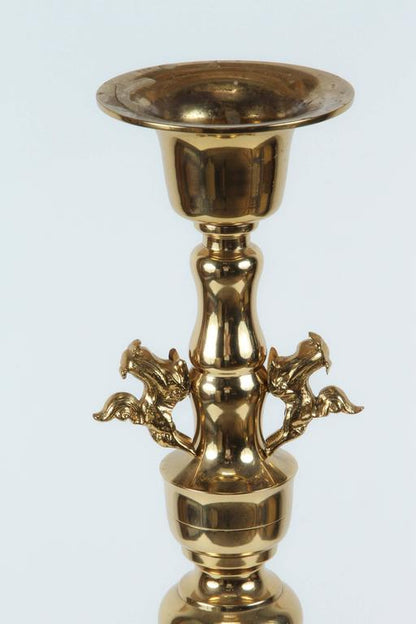 Vintage Mid-Century Chinoiserie Brass Candlesticks with Fu Dogs, 1950