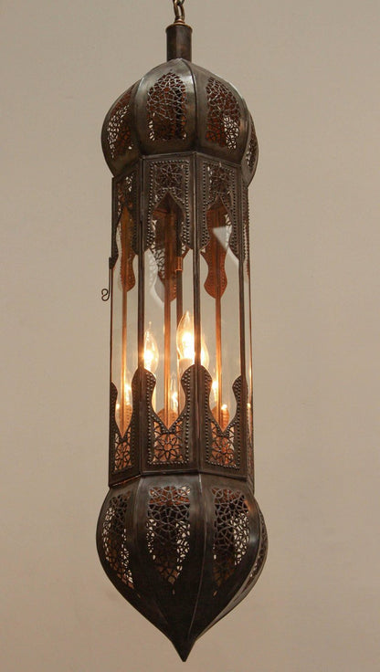 Large Moorish Moroccan Clear Glass Hanging Lantern