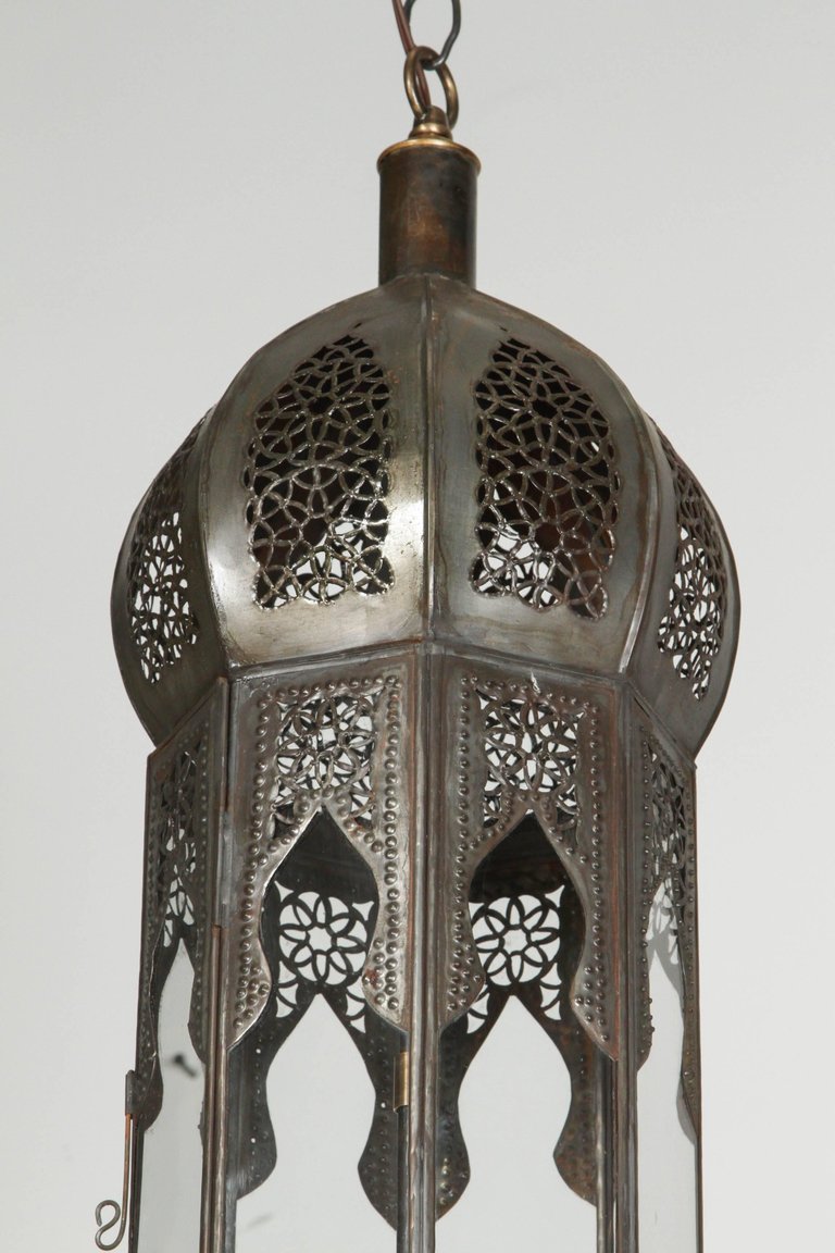 Large Moorish Moroccan Clear Glass Hanging Lantern