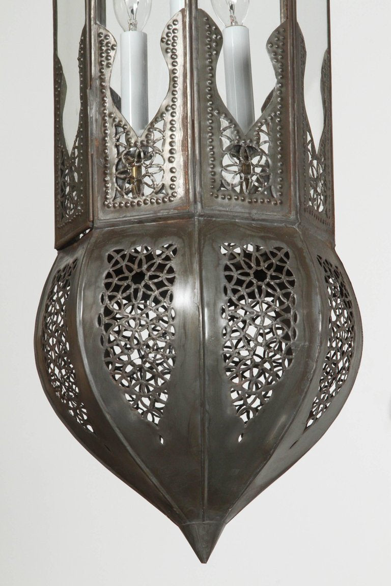 Large Moorish Moroccan Clear Glass Hanging Lantern