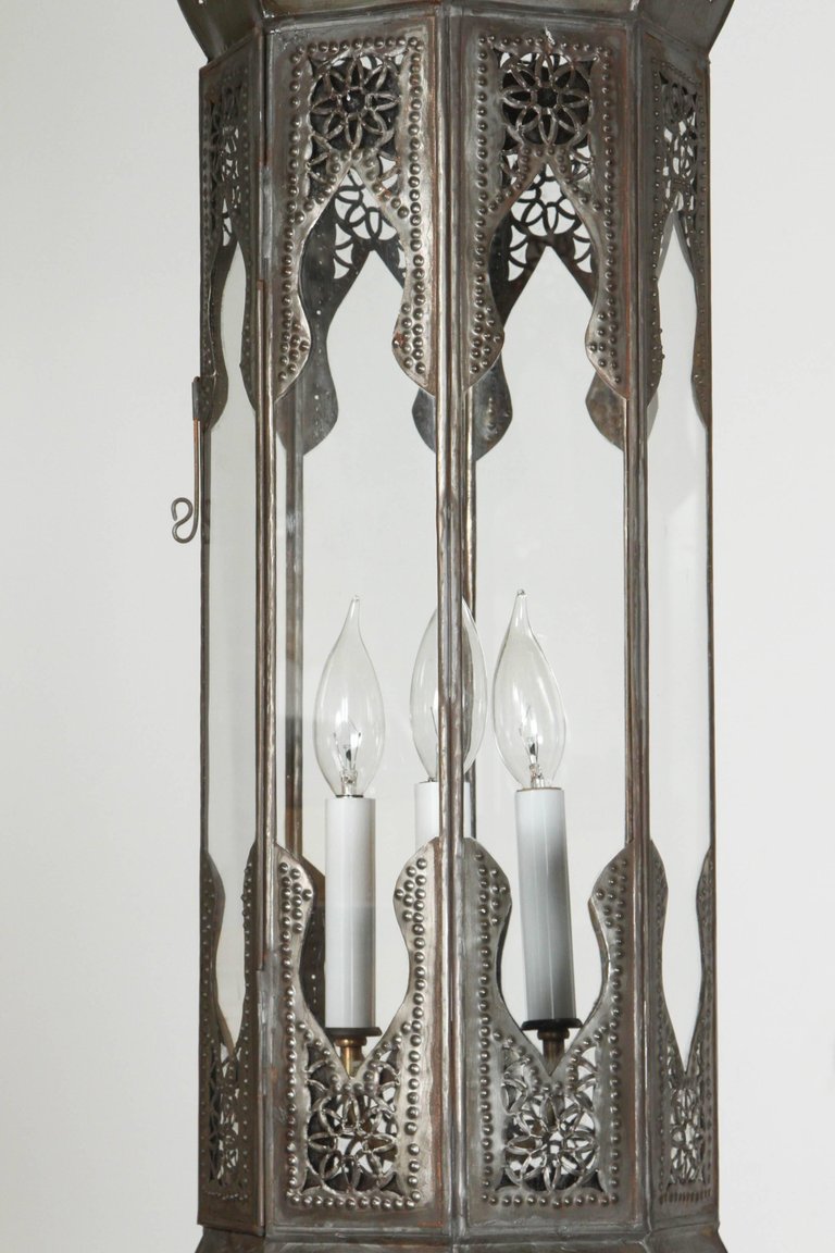 Large Moorish Moroccan Clear Glass Hanging Lantern