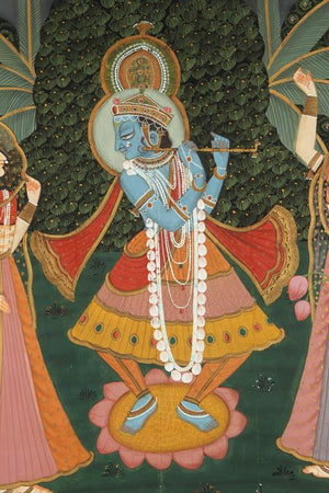 Large Pichhavai Painting of Krishna with Female Gopis Dancing