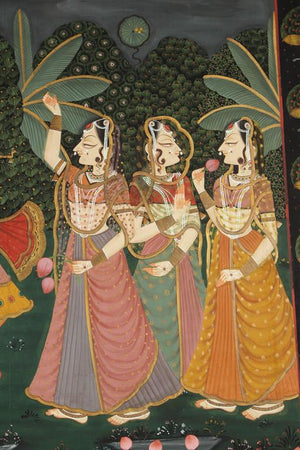 Large Pichhavai Painting of Krishna with Female Gopis Dancing