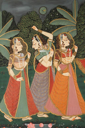 Large Pichhavai Painting of Krishna with Female Gopis Dancing