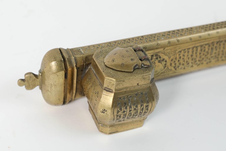 19th Century Islamic Brass Qalamdan Inkwell with Calligraphy, Persia/Turkey