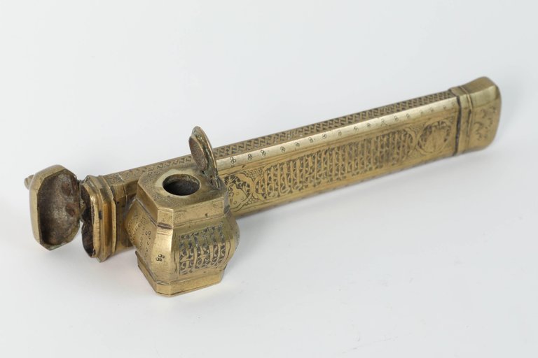 19th Century Islamic Brass Qalamdan Inkwell with Calligraphy, Persia/Turkey