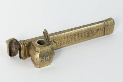 19th Century Islamic Brass Qalamdan Inkwell with Calligraphy, Persia/Turkey