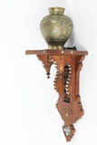 Persian Engraved Ghalam-Zani Brass Islamic Vases with Wooden Wall Brackets