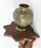 Persian Engraved Ghalam-Zani Brass Islamic Vases with Wooden Wall Brackets