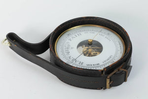 Brass German Barometer with Readings in English Wrapped in Leather, Adnet Style