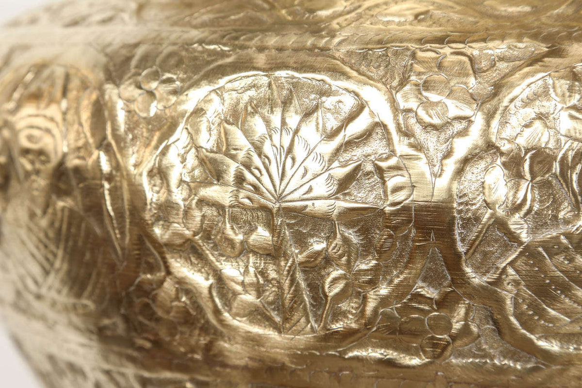 Large Egyptian Mamluk Revival Repoussé Brass Jardinière Cache-pot, 19 in.