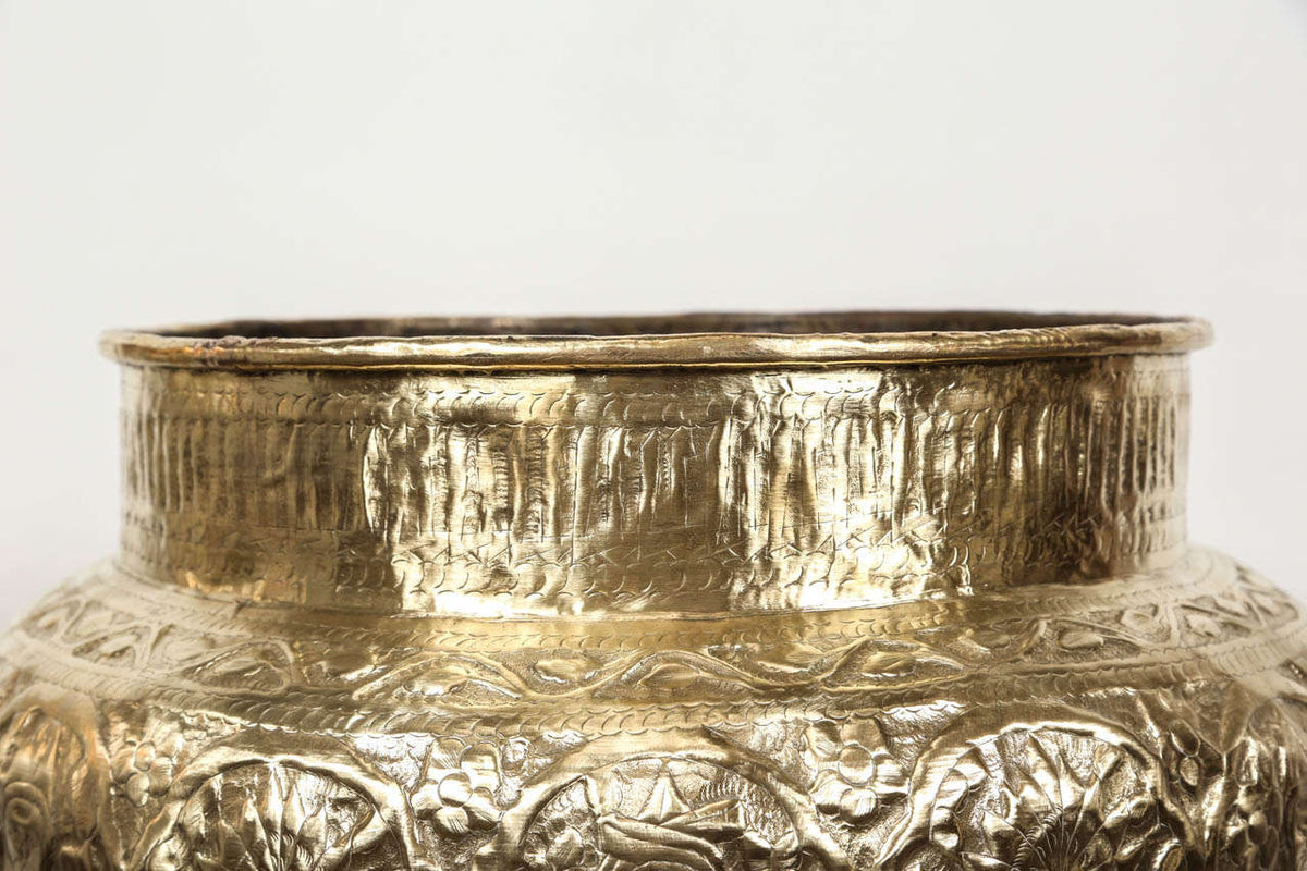 Large Egyptian Mamluk Revival Repoussé Brass Jardinière Cache-pot, 19 in.