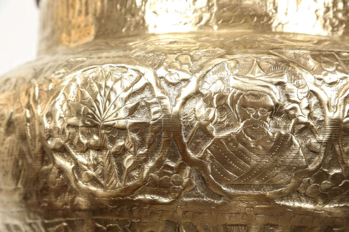 Large Egyptian Mamluk Revival Repoussé Brass Jardinière Cache-pot, 19 in.