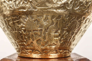 Persian Mameluke Hand Etched Brass Cache Pot