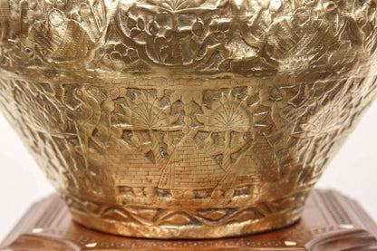 Large Egyptian Mamluk Revival Repoussé Brass Jardinière Cache-pot, 19 in.