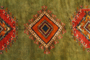Vintage Moroccan Tribal Green and Orange Rug