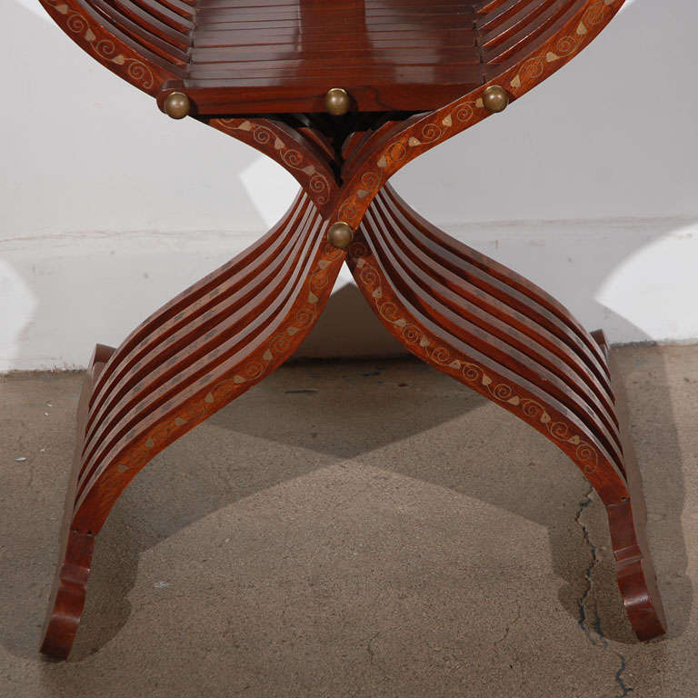 Moorish Anglo Indian Armchair, Brass Inlaid, Hand-Crafted, 1950, Syria