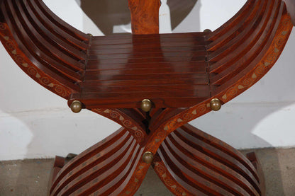 Moorish Anglo Indian Armchair, Brass Inlaid, Hand-Crafted, 1950, Syria