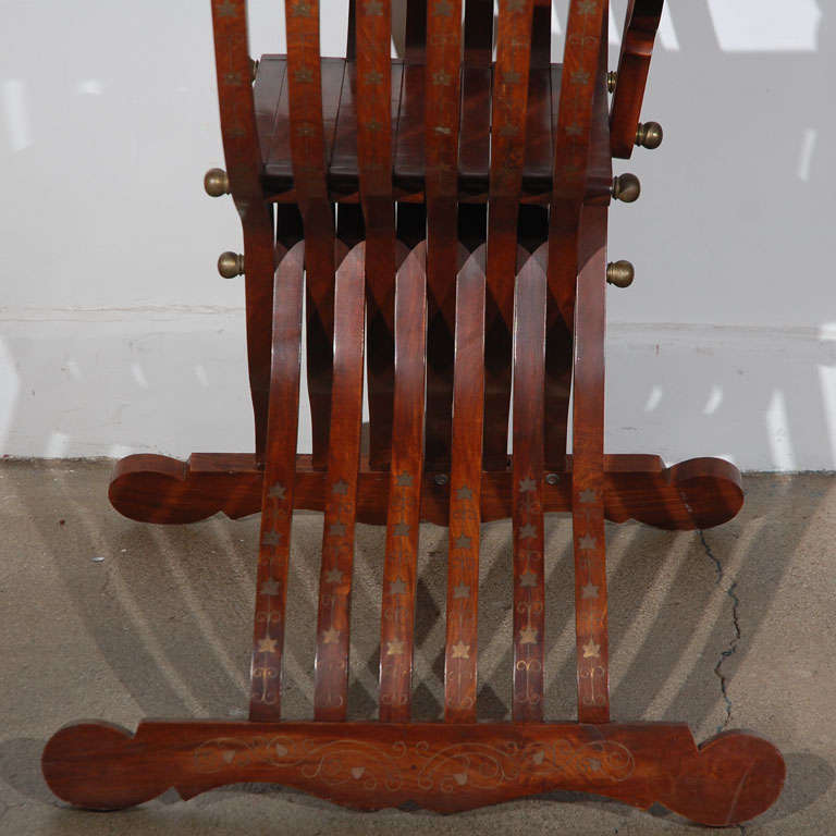 Moorish Anglo Indian Armchair, Brass Inlaid, Hand-Crafted, 1950, Syria