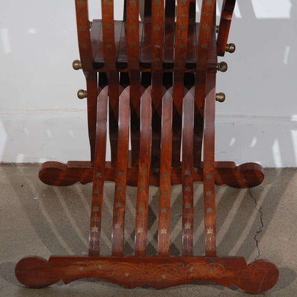Moorish Anglo Indian Armchair, Brass Inlaid, Hand-Crafted, 1950, Syria