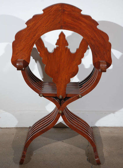 Moorish Anglo Indian Armchair, Brass Inlaid, Hand-Crafted, 1950, Syria
