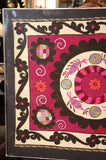 Embroidered Antique Uzbek Suzani Lucite Framed