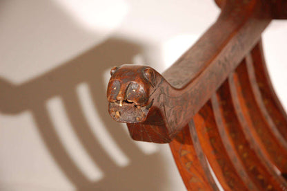 19th Century Anglo-Indian Brass Inlaid Savonarola Chair with Peacocks