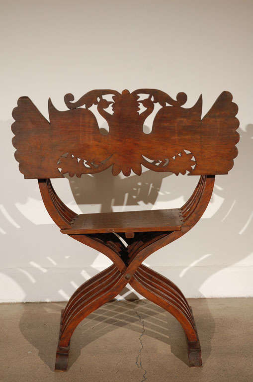 19th Century Anglo-Indian Brass Inlaid Savonarola Chair with Peacocks