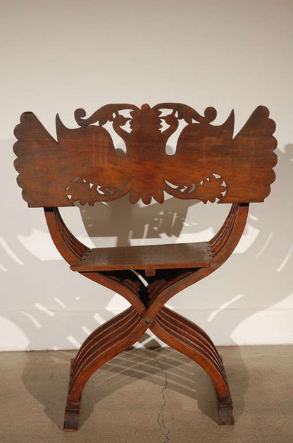19th Century Anglo-Indian Brass Inlaid Savonarola Chair with Peacocks