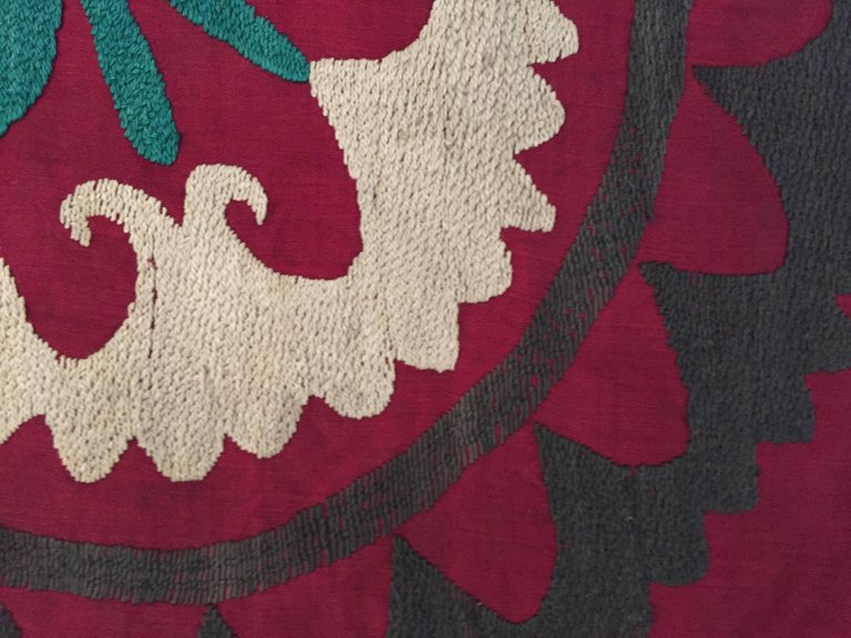 Large Vintage Uzbek Suzani Needlework Textile Blanket or Tapestry