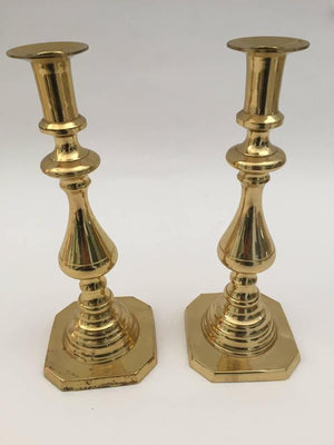 Pair of Vintage Polished Brass Candlesticks