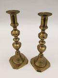 19th C. Pair of Victorian English Brass Beehive Candlesticks