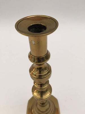 19th C. Pair of Victorian English Brass Beehive Candlesticks