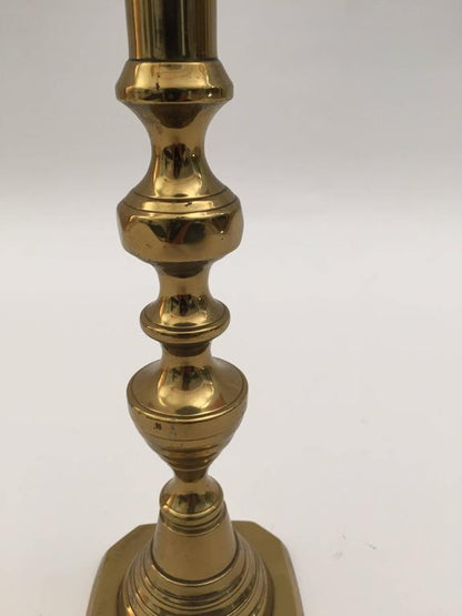19th C. Pair of Victorian English Brass Beehive Candlesticks