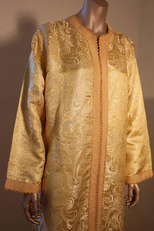Moroccan Gold Brocade Caftan 1970 Maxi Dress Kaftan Size M to L