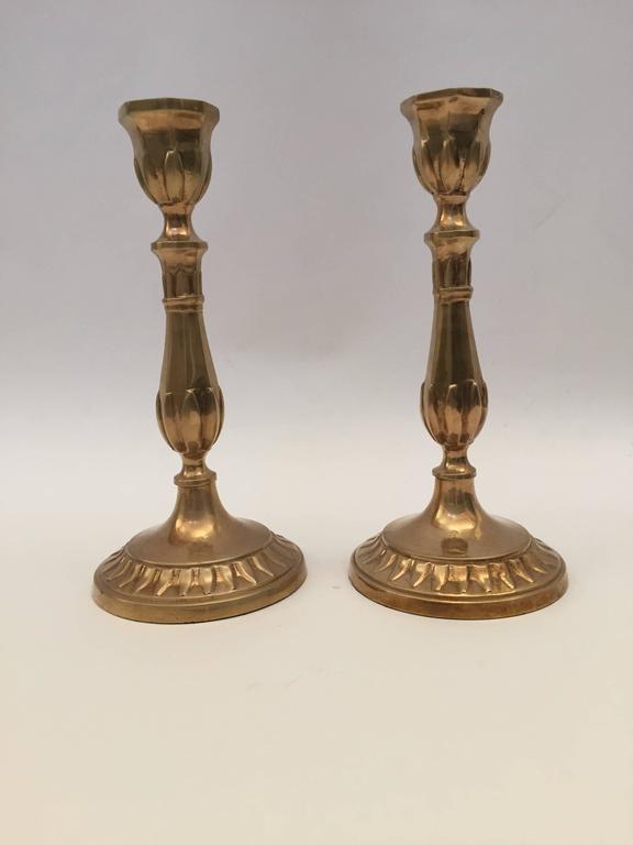19th Century Antique Victorian Candlesticks in Patinated Brass