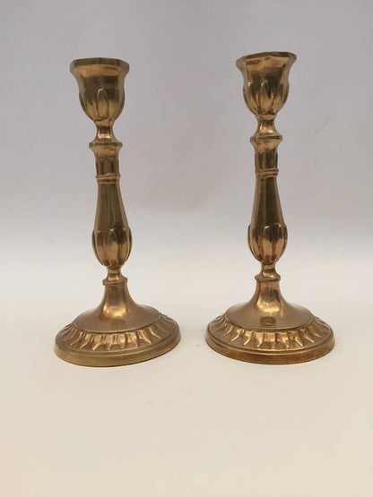 19th Century Antique Victorian Candlesticks in Patinated Brass