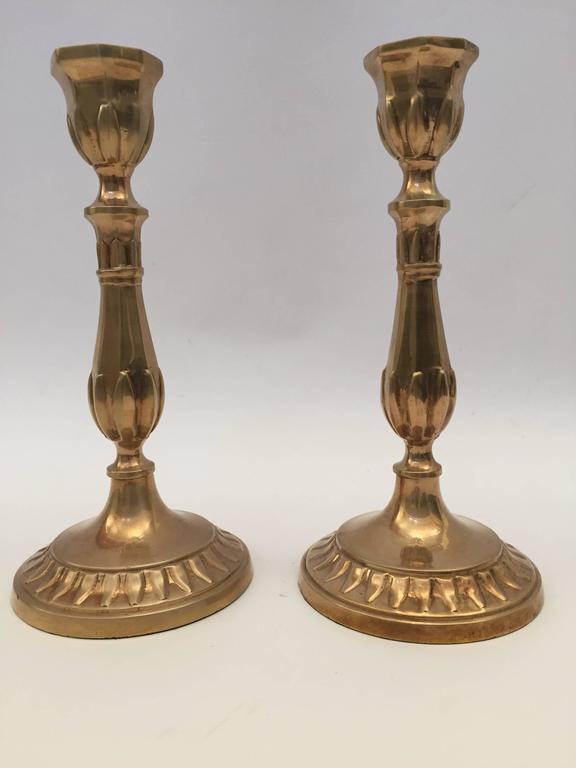 19th Century Antique Victorian Candlesticks in Patinated Brass