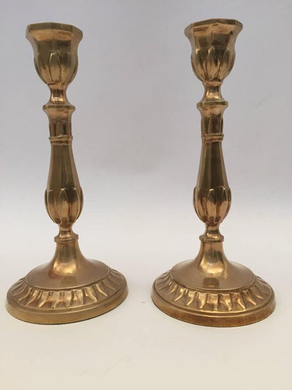 19th Century Antique Victorian Candlesticks in Patinated Brass
