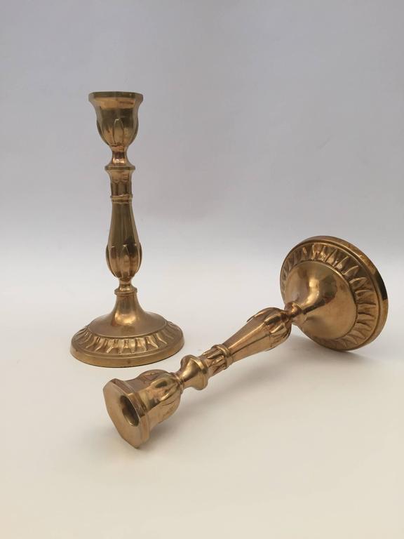 19th Century Antique Victorian Candlesticks in Patinated Brass