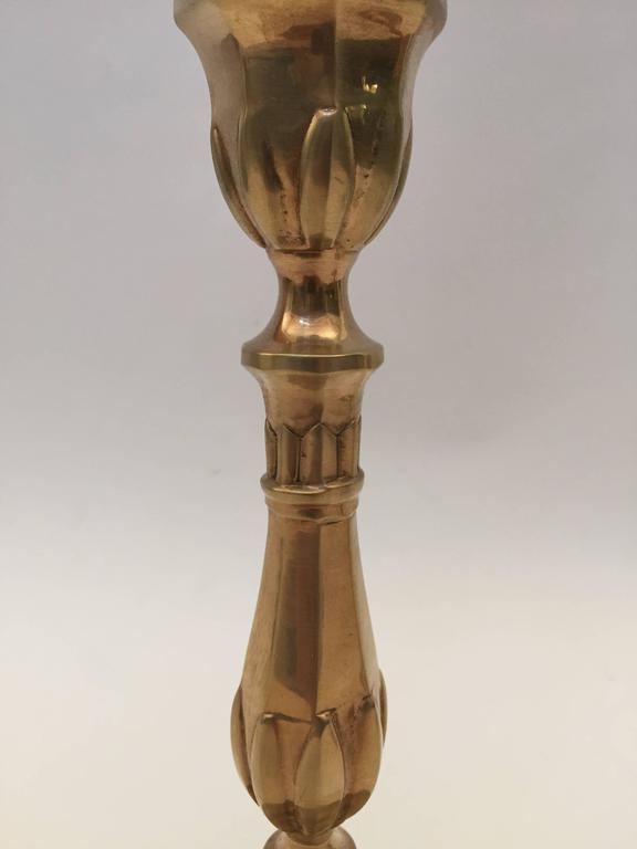 19th Century Antique Victorian Candlesticks in Patinated Brass