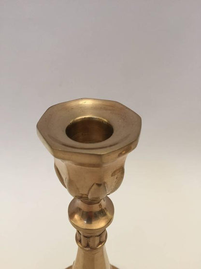 19th Century Antique Victorian Candlesticks in Patinated Brass