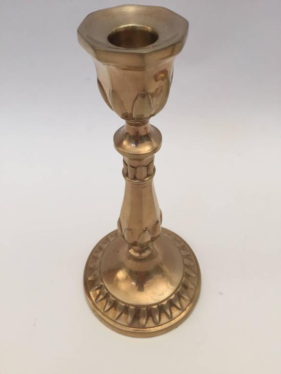 19th Century Antique Victorian Candlesticks in Patinated Brass