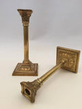 Pair of Antique Victorian Brass Candlesticks Square Base